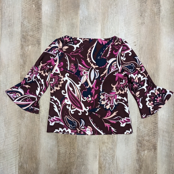 Banana Republic Multi Color Bell Sleeve Blouse Top Floral Print Size Small - Picture 6 of 7